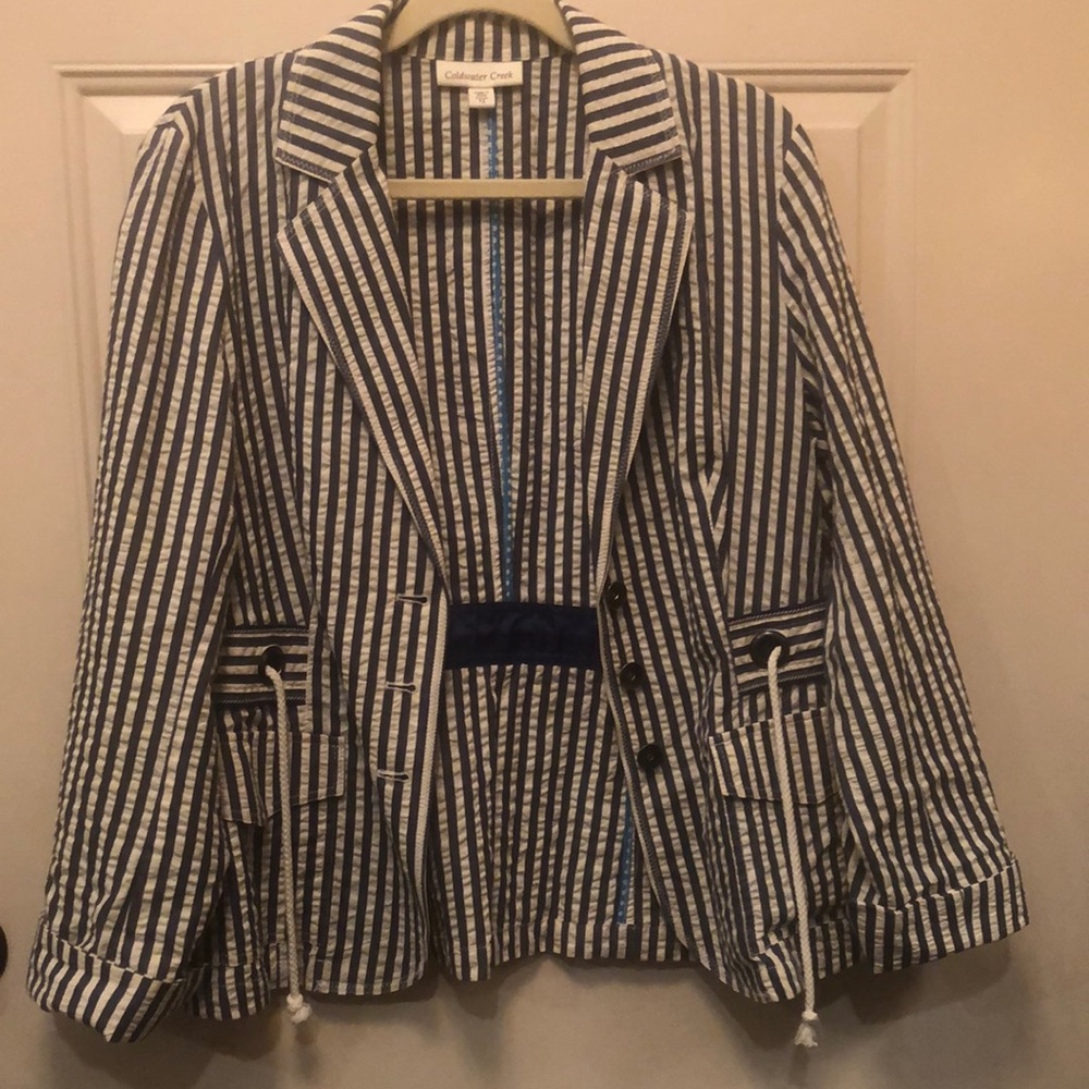 Blue & White Seersucker Stripe Blazer Coldwater Creek